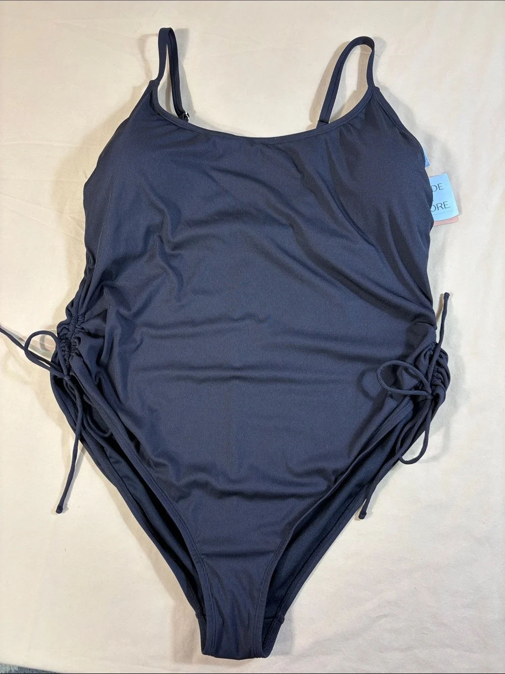 Shade & Shore NWT Black Ribbed Side‎ Cinch One Piece Swimsuit Women's Size 22